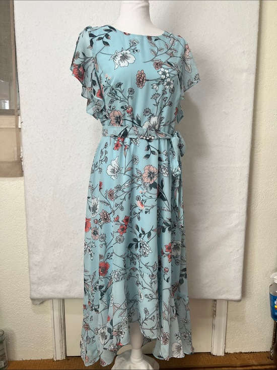 ROZ  & ALI Dresses & Skirts - Light Blue Floral High-Low Dress with Tie Waist